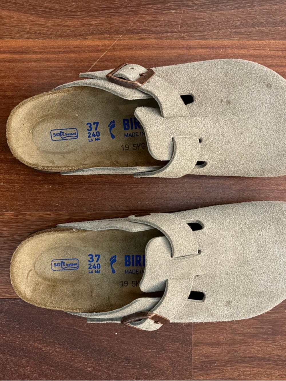 Birkenstock Women's Taupe Suede Leather Boston Soft Footed Clogs